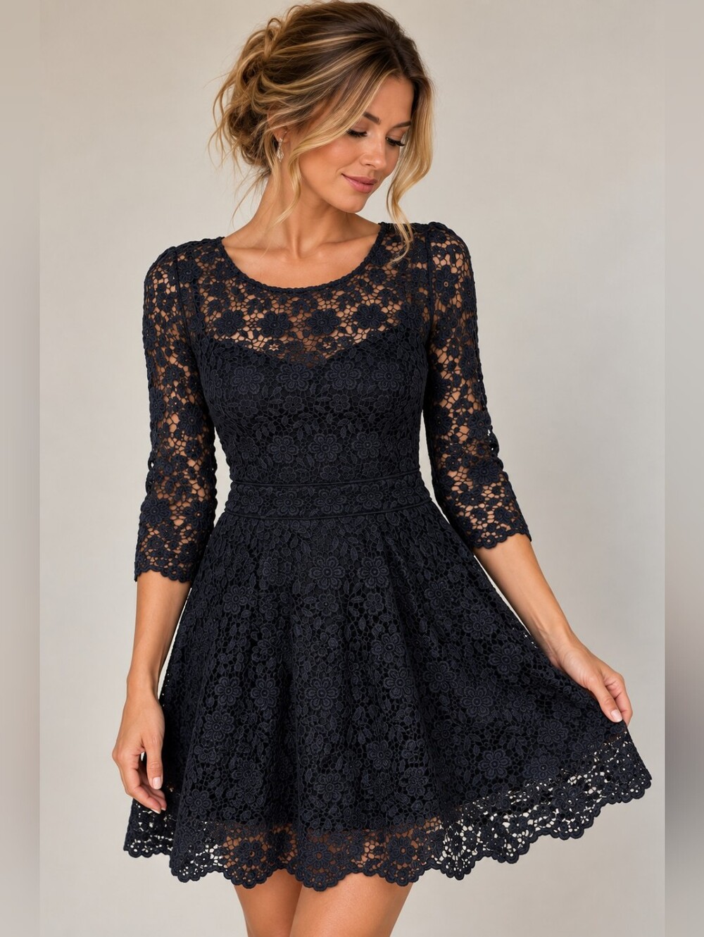 Juicy Couture Navy Floral Lace Dress 10 Romantic Goth Cocktail NWOT 100% Cotton